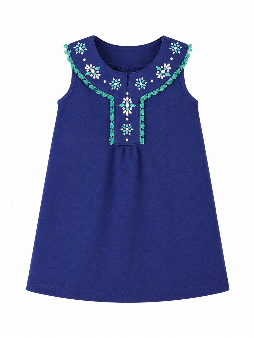 Gymboree Kids Blue Aqua White Embroidery Tank Sleeveless A Line Dress Girls 4 XS